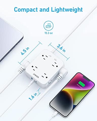 Anker Power Strip with USB Ports,5Ft,Surge Protector(2000J),8 Widely Outlet Extender, 2 USB-A Ports and 1 USB-C Port, Works with iPhone 16/16 Plus/16 Pro/16 Pro Max,for Home, Office, TUV Listed - Image 5