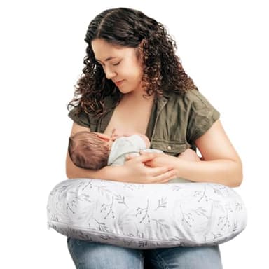 Boppy Nursing Pillow - Ergonomic Bottle & Breastfeeding Pillow with High, Firm, Large Area, Water-Repellent Cushion with Washable Cover; Baby Safety Alliance Verified - Gray Gentle Leaves - Image 1