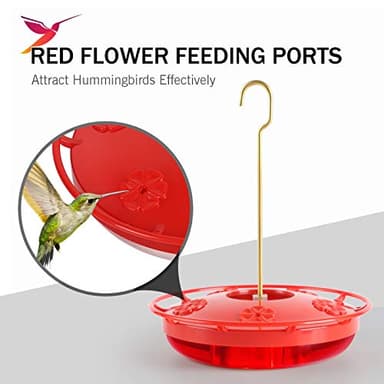 eWonLife Hummingbird Feeder for Outdoors, 2 Pack, Leak-Proof, Easy to Clean and Refill, Saucer Humming Bird Feeder Plastic, Including Hanging Hook, with 5 Feeding Ports (16 Ounce/Pack) - Image 7