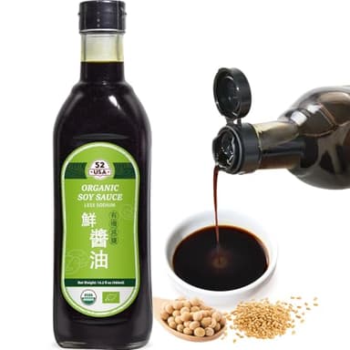 52USA Soy Sauce Low Sodium, 16.2oz(480ml), USDA Organic Dark Soy Sauce, Naturally Brewed, Zero Additives, No Coloring, Low Sodium Soya Sauce Perfect for Marinating Fish, Meat, Vegetables - Image 1