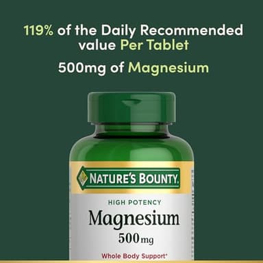 Nature's Bounty Magnesium 500 mg Tablets, High Potency Magnesium Supplement for Bone & Muscle Health, Whole Body Support, 200 Count (Pack of 1) - Image 3