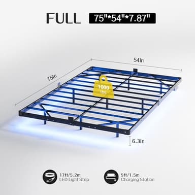 Liians Full Size Modern Floating Bed Frame with Smart LED Lights, USB Charging Station, Sturdy Metal Platform, No Box Spring Needed, and Easy Assembly - Image 2