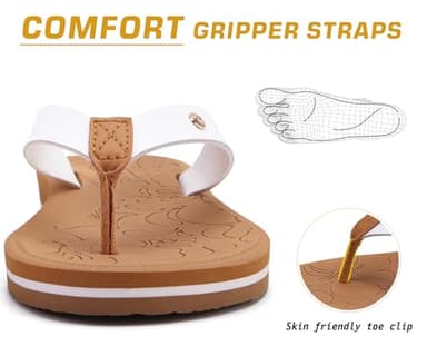 ONCAI Womens Flip Flops Arch Support Yoga Mat Summer Beach Leather Woman Dressy Thong Sandal for Women 2025 with Plantar Fasciitis Walking Ladies Sandal Outdoor Rubber Soles White/Khaki Size 7.5 - Image 7