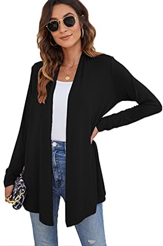 Ladlop Summer Cardigans for Women Lightweight Long Sleeve Casual Loose Cardigan Sweaters Fall Dusters (Black, L) - Image 4
