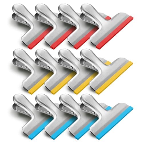 HOUSE AGAIN 12 Pack Stainless Steel Chip Bag Clips Covered with Silicone - NO More Sharp Edges - Color Coded for Food Bags - Air Tight Seal, Heavy Duty for Kitchen and Office, 3 Inches - Image 1