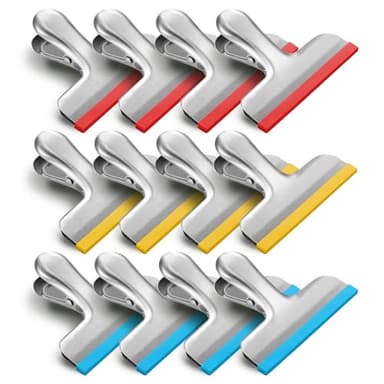 HOUSE AGAIN 12 Pack Stainless Steel Chip Bag Clips Covered with Silicone - NO More Sharp Edges - Color Coded for Food Bags - Air Tight Seal, Heavy Duty for Kitchen and Office, 3 Inches - Image 1