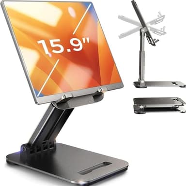 LISEN Tablet Stand for iPad Holder Desk Portable Monitor Stands, Foldable Home Office Desk Accessories Travel for iPad Holder Dorm College Essentials Fits Tabs Kindle iPhone 4-15.9" Black - Image 1