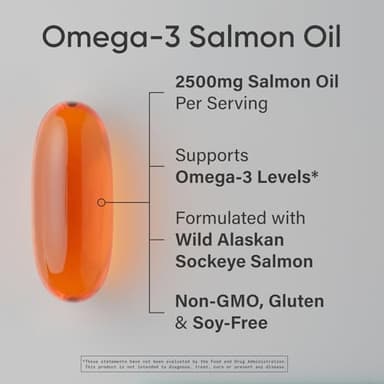 Sports Research® Salmon Oil - Single-Source Wild Alaskan Sockeye | 2500 mg per Serving w/EPA & DHA Fatty Acids | MSC Certified - 180 Count Softgels - Image 2