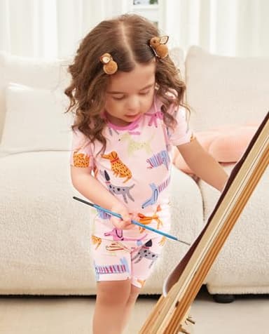 babee Reshinee Bamboo Viscose Toddler Girls Kids Short Sleeve Pajamas 2-3T Years Pink Summer Cool Soft 2pcs Set Pjs Pyjamas Jammies - Image 6