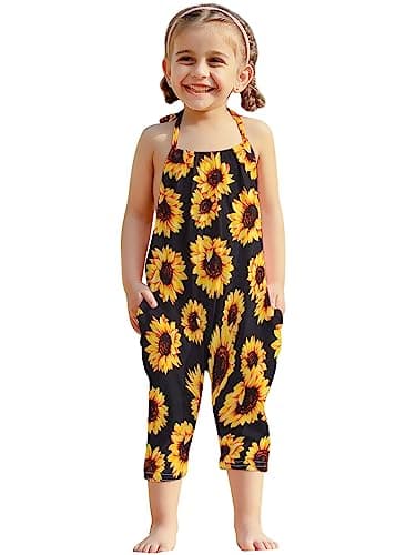 RAISEVERN 2T 3T Romper Baby Girls Slouch Jumpsuit Toddler Infant Strap Backless Sunflower Jumper One Piece Harem Outfits Kid Overalls - Image 3