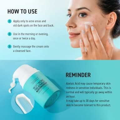Acne Pimple Spot Treatment Cream: Cystic Hormonal Blackheads Blemish Breakouts for Face, Back and Body - 10% Azelaic Acid & Salicylic Acid - Teens-Adults, 1.8 oz - Image 6