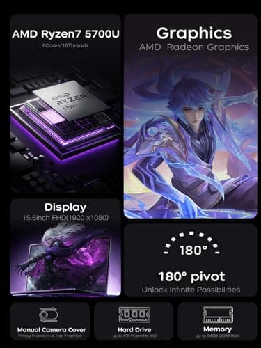 KAIGERR 2025 Gaming Laptop, 15.6inch Laptop Computer with AMD Ryzen 7 5700U(8C/16T, Up to 4.3GHz), 16GB RAM 512GB NVMe SSD Windows 11 Laptop, Radeon RX Vega 8 Graphics,WiFi 6 - Image 3