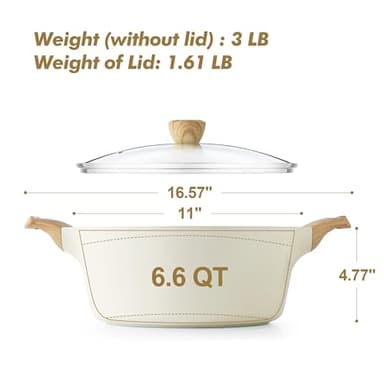 SENSARTE Ceramic Nonstick Stock Pot with Lid, 2.6/4.5/6.6 QT Soup Pot Casserole Pot, Non-toxic Healthy Pasta Pot, Large Cooking Pot Stew Pot, Induction Compatible, PFOA PFAS PTFE Free, White - Image 6