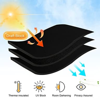 RYB HOME Bedroom Blackout Curtains - Black Curtains Solar Light Block Insulated Drapes Energy Saving for Bedroom Dining Living Room, 42 x 45 inches Long, Black, Set of 2 - Image 4