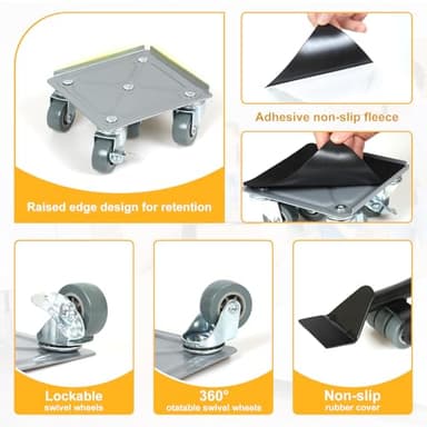 Heavy Duty Furniture Dolly, Furniture Movers, Furniture Dolly with 5 Wheels, Carbon Steel Panel Heavy Duty Dolly, Furniture Lifter with 360° Rotatable Rubber Universal Wheels, Maximum Load 3500 LBS - Image 6