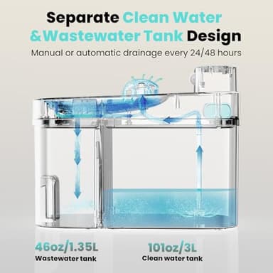 HAPAW Cat Water Fountain, App Monitoring Wastewater Separation Pet Water Fountain, No Filter, 5000mAh Battery & Plug-in, 3L/101oz Smart Wireless Automatic Water Dispenser for Cats Indoor, 2.4G Wi-Fi - Image 2