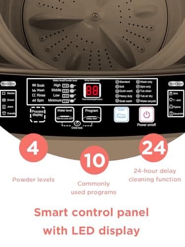 F.W.WOOLWORTHS 17.7 lbs Full Automatic Washing Machine with Spin Dryer - 10 Wash Programs, 8 Water Levels, LED Display, Drain Pump, Washer for Apartment, Dorm, Home, Gold - Image 5