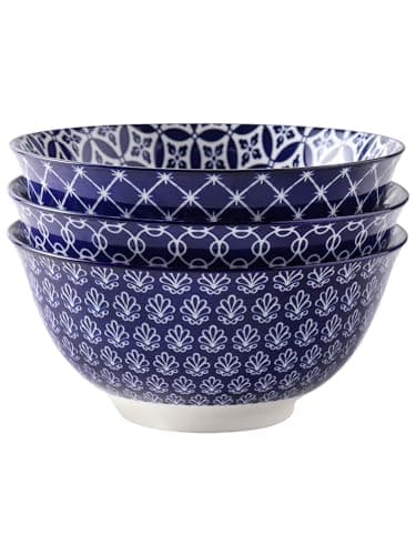 DOWAN Serving Bowls, Ceramic Large Salad Bowls Set, 8 inch 50oz Soup Bowls Set of 3 for Pho, Ramen, Pasta, Stackable and Microwave Safe, Home Kitchen Gift, Vintage Blue - Image 1