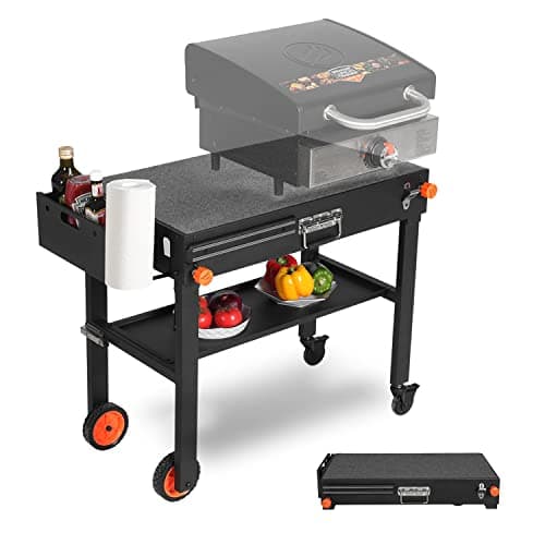 Portable Outdoor Grill Table, Folding Grill Cart Solid and Sturdy, Blackstone Griddle Stand Large Space, Blackstone Table with Paper Towel Holder, Grill Stand for Blackstones Griddle, Ninja Grills etc - Image 1