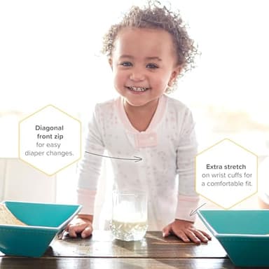 Burt's Bees Baby baby girls Pajamas, Zip Front Non-slip Footed Pjs, 100% Organic Cotton and Toddler Sleepers, Pink Rugby Stripe, 12 Months US - Image 3