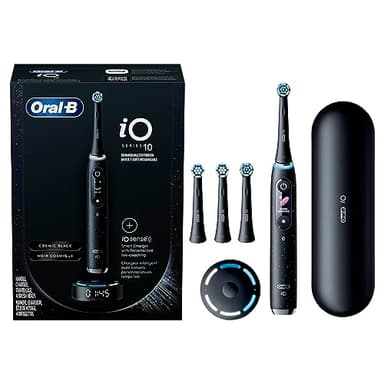Oral-B iO Series 10 Rechargeable Electric Toothbrush with Visible Pressure Sensor to Protect Gums, 2 Min Timer, 7 Cleaning Settings, 4 Replacement Toothbrush Heads, and Charging Travel Case, Black - Image 2