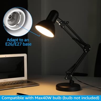 TORCHSTAR Metal Desk Lamp with Clamp, Swing Arm, Architect Adjustable Gooseneck Table Lamp, Clip Desk Lights for Home Office, Work, Study, Reading, E26 Base, Multi-Joint, Black - Image 7