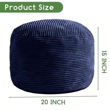 HIGOGOGO Round Stuffed Pouf Ottoman, Corduroy Poufs with Foam Chunk Filling, Furry and Fluffy Pouf Foot Stool Storage Ottoman, 20 X 15 Floor Poufs Foot Rest for Living Room, Navy - Image 2