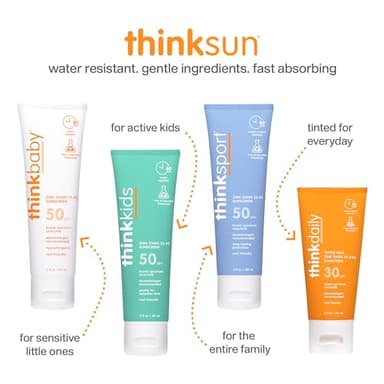 Thinkbaby SPF 50+ Baby Mineral Sunscreen – Safe, Natural Sunblock for Babies - Water Resistant Sun Cream – Broad Spectrum UVA/UVB Sun Protection – Vegan Baby Sunscreen Lotion, 3 Oz. - Image 6