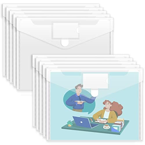 Sooez 10 Pack Plastic Envelopes File Folders, Clear Folder for Document US Letter A4 Size Poly Envelopes with Label Pockets for School Home Work Office Organizer, Clear - Image 1
