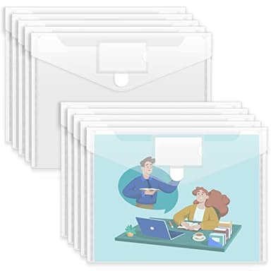 Sooez 10 Pack Plastic Envelopes File Folders, Clear Folder for Document US Letter A4 Size Poly Envelopes with Label Pockets for School Home Work Office Organizer, Clear - Image 1