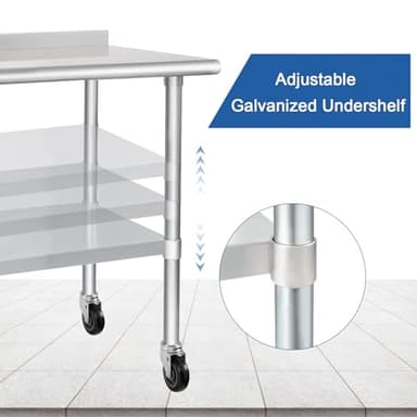 HARDURA Stainless Steel Table 30 x 48 Inches with Wheels Casters NSF Heavy Duty Commercial Prep Table with 2” Backsplash and Adjustable Undershelf for Restaurant Kitchen Home and Hotel - Image 3