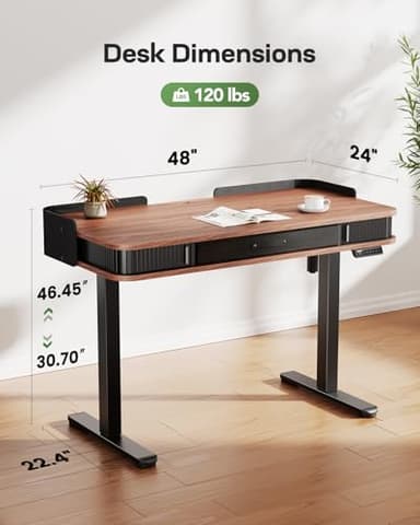 Marsail Electric Standing Desk Whole-Piece Desktop 48 x 24 Inches Height Adjustable Desk with 3 Drawers Home Office Table with 3 Memory Preset - Image 3