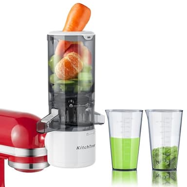 KITCHTREE Masticating Juicer Attachment for KitchenAid Stand Mixer, 4.2" Large Feed Chute Fit Whole Vegetables & Fruits, Slow Cold Press Juicing, Includes 2 * 28oz capacity cups and blade replacement - Image 1