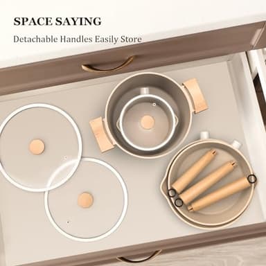 imarku Pots and Pans Set Non Stick, 10 Pcs Granite Cookware Set, Removable Handle Pots and Pans, PFOA Free, Oven Safe Pan, Cream, Birthday Gifts for Women Men - Image 6