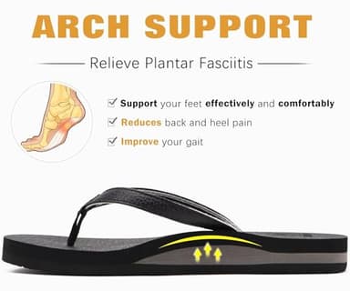 KuaiLu Womens Arch Support Flip Flops Comfortable Yoga Mat Slip on Leather Walking Thong Cushion Sandals Summer Beach Orthotic Slides Travel Essentials Indoor Outdoor Slippers Shoes Black Size 10 - Image 4
