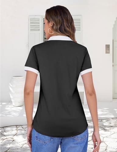 LOMON Black Polo Shirts for Women Constrast Collared Shirt Quick Dry Athletic Top Lightweight Short Sleeve Tennis Cloth XL - Image 5