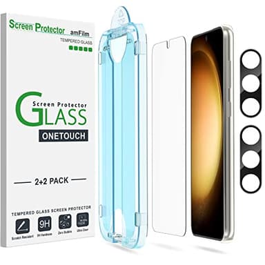 amFilm [2+2 Pack OneTouch Tempered Glass Screen Protector for Samsung Galaxy S23+/S23 Plus 6.6 Inch with Camera Lens Protector, 9H Hardness, Easy Installation and Bubble Free. - Image 1