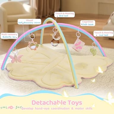 2PM SPORTS Pink Butterfly Theme Baby Play Mat, Tummy Time Play Mat for Infant Newborn, Baby Play Gyms & Playmats for Girl 0-6 6-12 Months, Activity Gym 5 Detachable Toys，Gimnasio para Bebes 0-12 Meses - Image 4