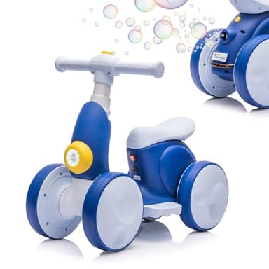 JoyRydz 6V Electric Baby Balance Bike with Bubble Machine,4 in 1 Toddler Balance Bike w/Remote Control for 1 Year Old Boys Girls Kids Bubble Bike Ride on Toys w/Powered Motor,Music,LED Lights (Blue) - Image 1
