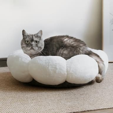 petfelix Cat Beds for Indoor Cats, Machine Washable Non-Skid, Fluffy Flower Cat Bed Cute, Anti Anxiety Dog Beds for Toy Size Dogs, 20 * 20 Inches, Cream - Image 7