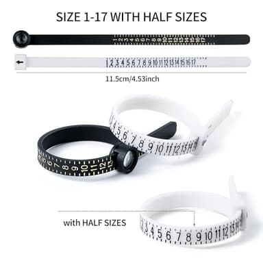 Hudinsun 4 PCS Ring Sizer Measuring Tool Kit, Ring Mandrel Measurer, 2 PCS Finger Size Tape 1-17 USA Rings Size, 27 PCS Stainless Steel Measuring Ring Tool, US Ring Size 0-13 with Half Size - Image 3