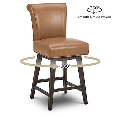 CHITA 26 Inch Counter Height Swivel Bar Stools Set of 4, FSC Certified Modern Upholstered Faux Leather Swivel Barstool Chair with Back, Saddle Brown - Image 4