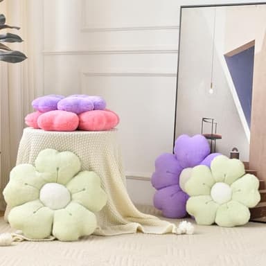 Ddliury Flower Pillow, Flower Shaped Pillow Decorative Throw Pillows for Bed Couch, Cute Daisy Pillow Dorm Decor Floor Seating Cushion (Hot Pink, 19.6 Inches) - Image 4