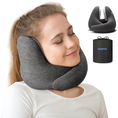 RENPHO Neck Pillow Airplane for 360°Neck Support, Travel Pillow with Noise Reducing, Premium Memory Foam Travel Pillows for Airplanes, for him her - Image 1