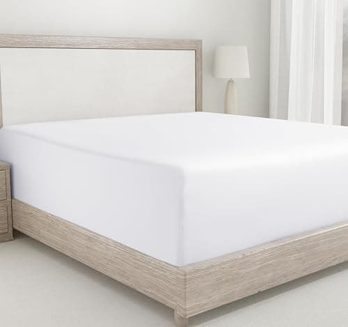 California Design Den Queen Fitted Sheet Only - 100% Cotton 400 Thread Count Sateen, Deep Pocket Fitted Sheet Queen, No-Pop Off Elastic - White - Image 1