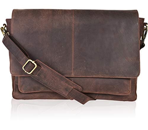 Oak Leathers Leather Messenger Bag for Men and Women - Laptop Briefcase Bag For College, Office, Adjustable Shoulder Strap (Wood) - Image 1