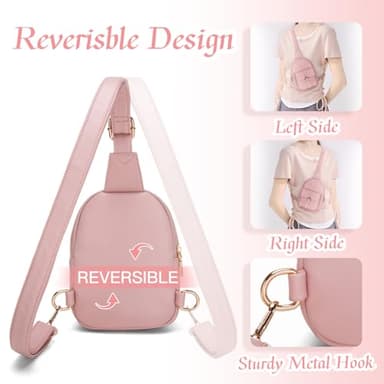 Viverte Small Sling Bag Fanny Pack for Girls Vegan Leather 3 Pockets Crossbody Purse for Women Cute Stuff Gift for Teen Girls with Adjustable Strap (Pink) - Image 4