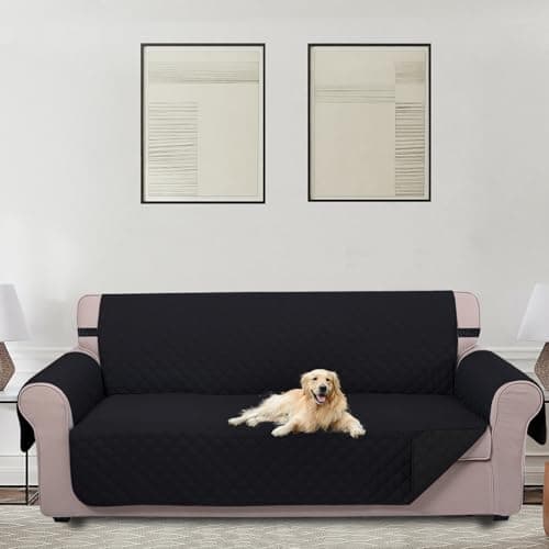 U-NICE HOME Oversized Sofa Cover Reversible Couch Cover for Dogs with Elastic Straps Water Resistant Furniture Protector for Pets Couch Cover for 4 Cushion Couch (Oversized Sofa, Black/Black) - Image 1