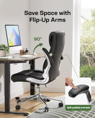 Marsail Ergonomic PU-Leather Office Chair: 5 Settings Lumbar Support, Executive Office Chair Height Adjustable with Padded Flip-up Arms, Executive Desk Chair for Working Study-Black - Image 7