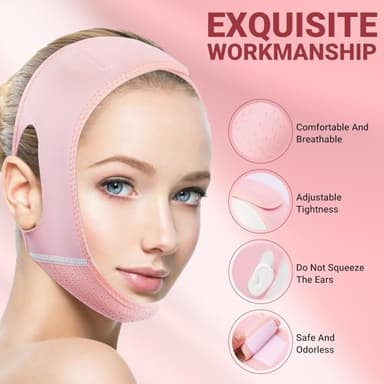 Juskaa Reusable V Line Lifting Mask with Chin Strap for Sleeping,Face Lift Prevent Sagging, Jaw Exerciser,Pink,2X-Large - Image 3